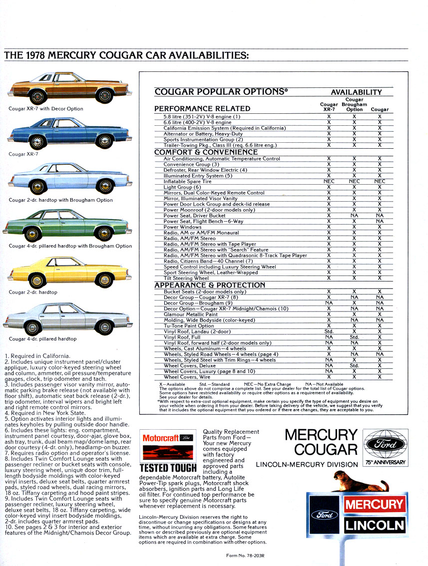 1978 Mercury Cougar Brochure Page 2